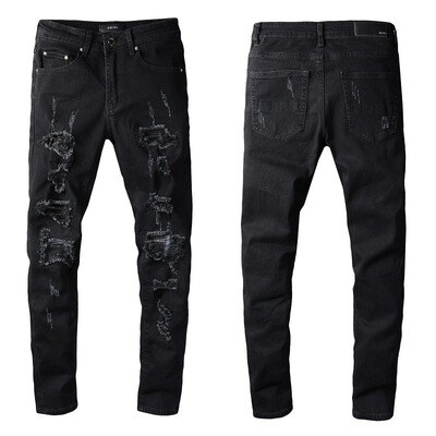 NSZ60 High street men designer jeans ripped beggar pants hip hop custom jeans casual black pants