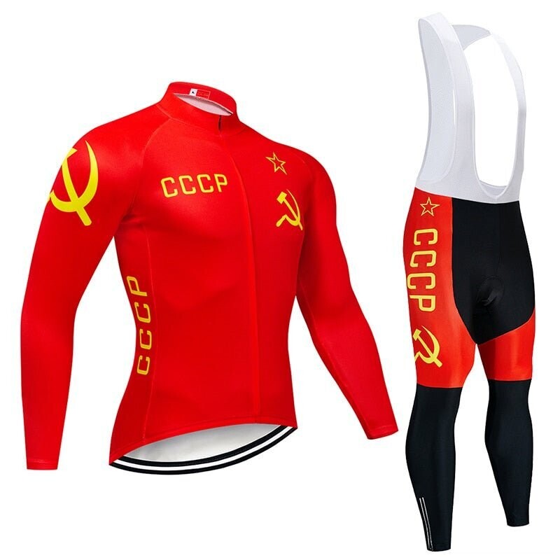 Men's Quick Dry CCCP Cycling Jersey 9D Bib Set MTB Uniform Red 