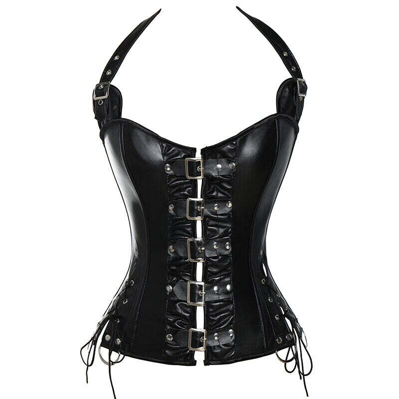 Bustiers & Corsets Leather Overbust Corset Tops with Buckles Steel Boned Steampunk Gothic Bustier Waist Training Corselet Vest