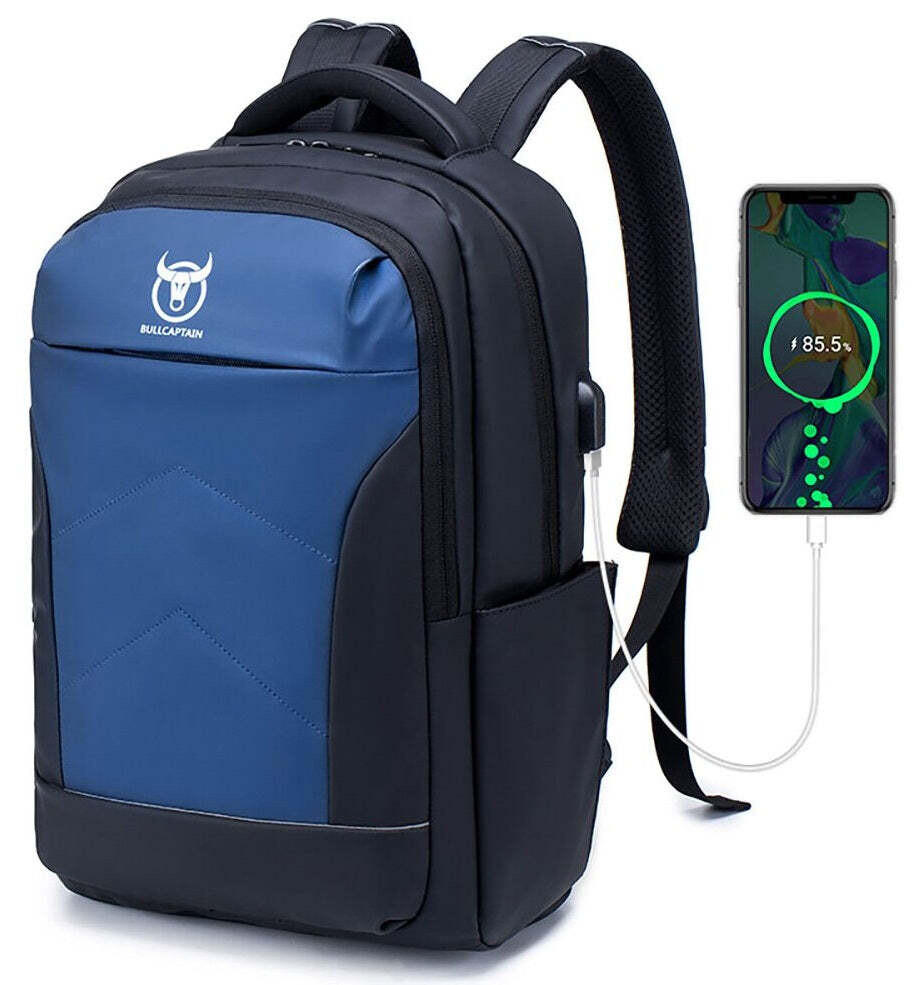 BULLCAPTAIN 15.6 inch Laptop Backpack   Waterproof Travel Rucksack with USB Charging Port