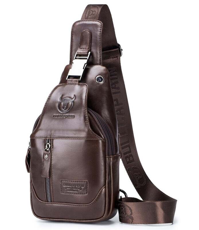BullCaptain Genuine Leather Men Sling Crossbody Chest Bag  Travel Shoulder Backpack