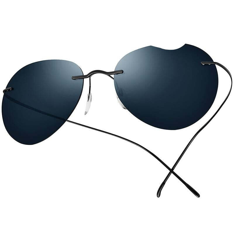 Unisex Ultralight Frameless Screwless Pilot Aviador Polarized Sunglasses with Titanium Rims