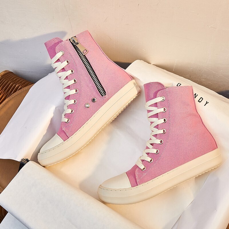 Wholesale Women's Casual Shoes Pink Ankle Zipper Anti Slip Sports Canvas Trendy Shoes