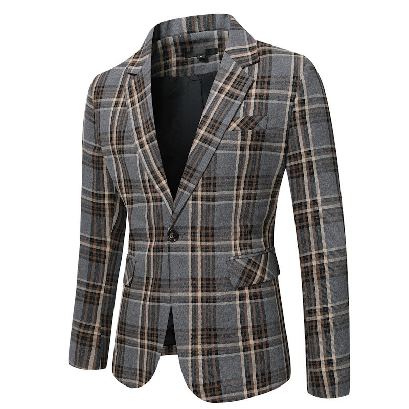 Men's Suit Jacket Blazer Autumn Winter Men's Classic Plaid Pattern Coats Casual Business Clothing Men Slim Blazer