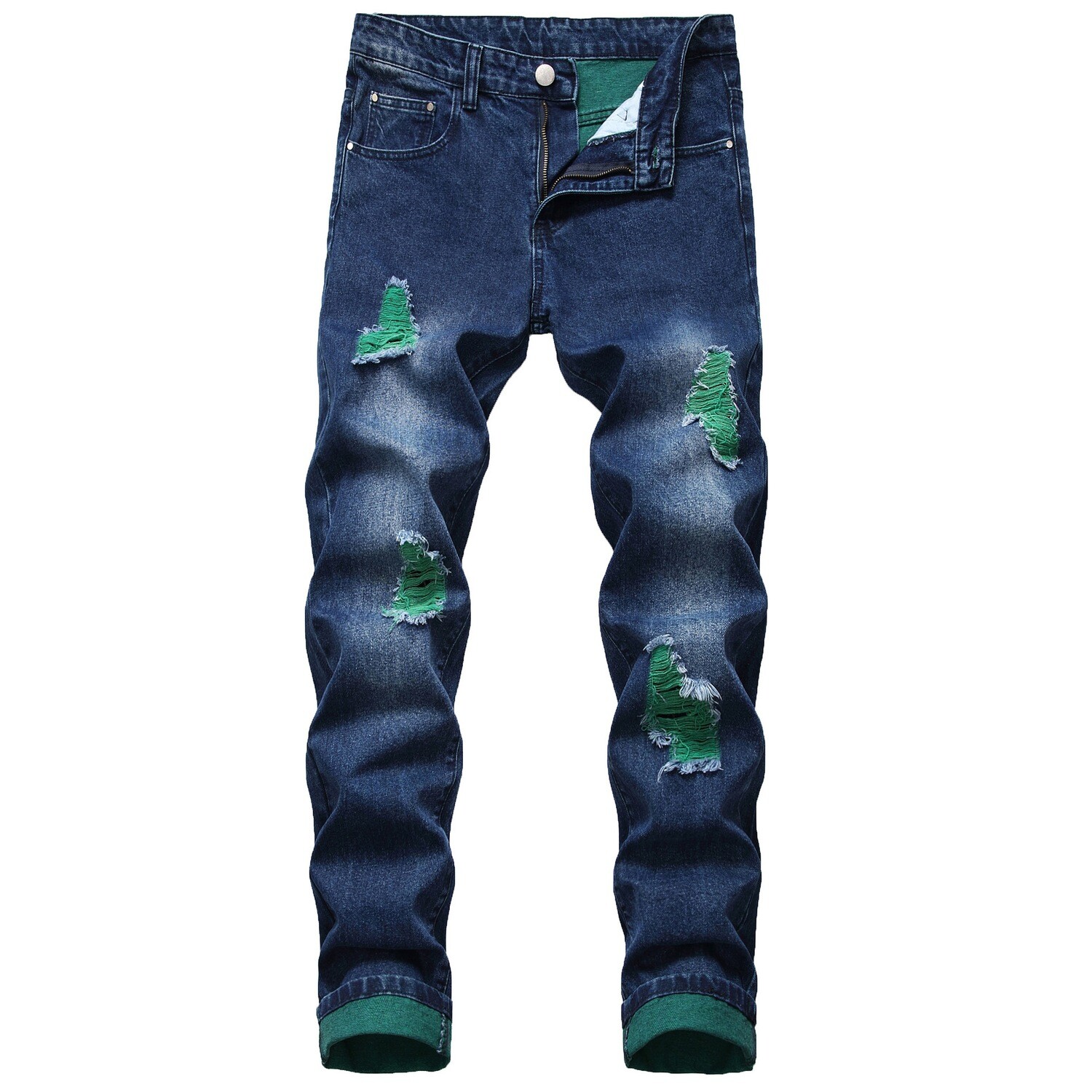 Wholesale new fashion winter straight slim-fit ripped jeans solid color ripped yarn casual denim trousers men's Jeans