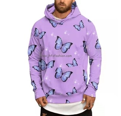 J&H Fashion new arrivals 2022 fashion butterfly  all over print purple hoodies for men high streetwear
