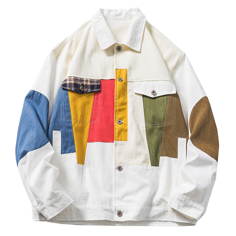 Fashion Streetwear Loose Retro Color Blocked Windbreaker Hip Hop Outdoor Windproof Track Coat Plus-size Jackets