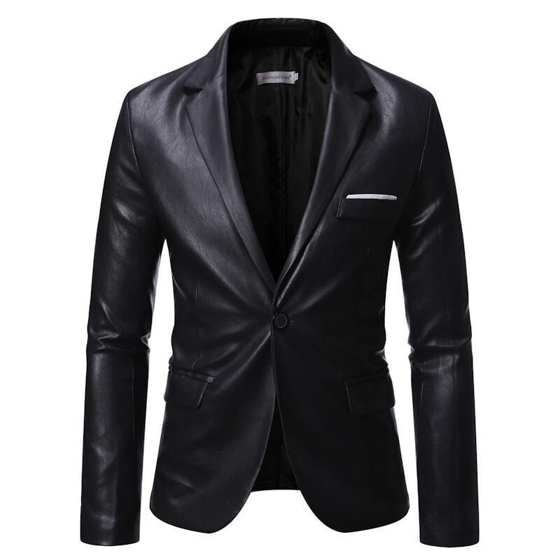 Men's Slim Fit Blazers 2022 New Style PU Leather Jacket Solid Blazers  Outdoor Wear