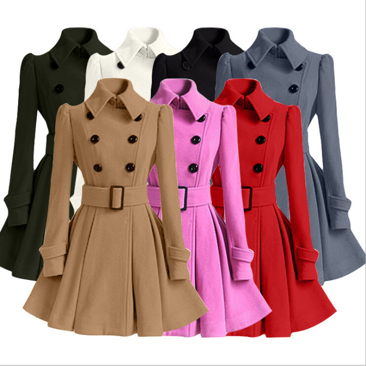 Stylish Winter Women's Thick Double-Breasted Wool Overcoat Ladies Belted Coats