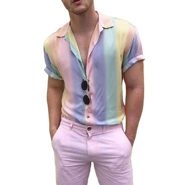Summer Men Hawaiian Shirt Turn Down Collar Short Sleeve Casual Camisas Hombre Streetwear Fashion Tie Dye Tops