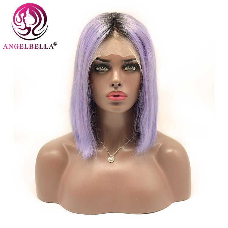 Angelbella Light Purple Short Bob Human Hair Wig Remy Hair Wigs Brazilian Transparent Lace Frontal Wigs
