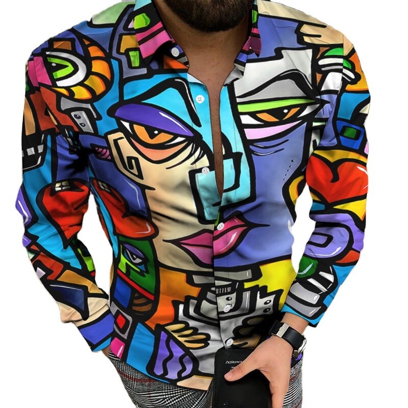 New design 3D printing Men's Shirts Long Sleeve Tees Tops tie-dyed Shirt plus size Single button turn down Autumn Men Clothing