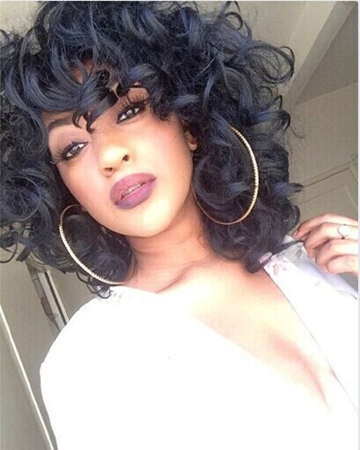 Medo Wholesale French Curls Blend Short Afro Wigs With Bangs For Black Women Kinky Loose Curly Wave Afro Synthetic Hair Wigs