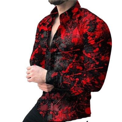 New design printing Men's Shirts Long Sleeve Tees Tops tie-dyed Shirt plus size Single button turn down Autumn Men Clothing