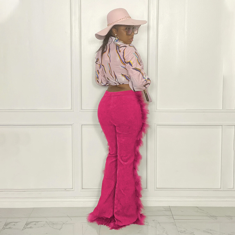 High Waist Women's Casual Corduroy Fringe Regular Fit Plus Size Pants 2022, More Colors Available