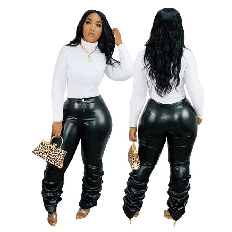 Black Leather Pants Women Plus Size Oversized Slim Leggings