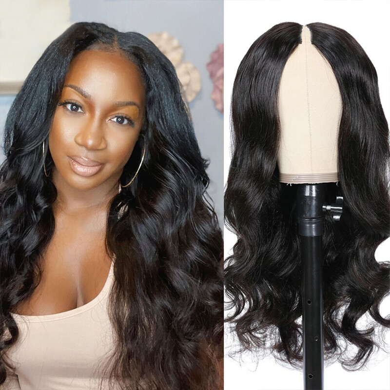 Hot Sale Cheap V Part Wig Human Hair Wigs, Raw Virgin Thin Part Human Hair Wigs,  Machine Made V Part Wigs For Black Women