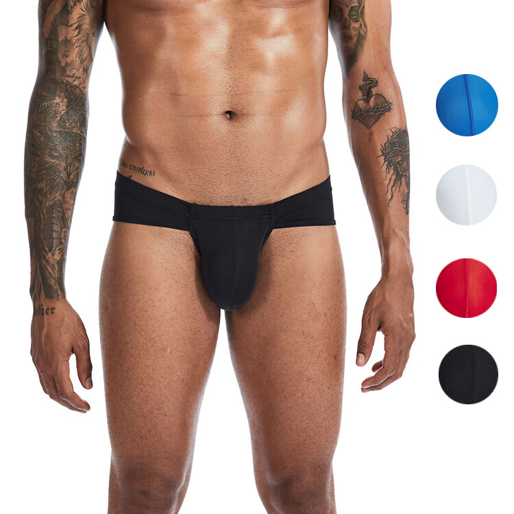 Wholesale Custom Logo Ice Silk Modal transparent Solid Color Tanga Brief Men Sexy Briefs Underwear