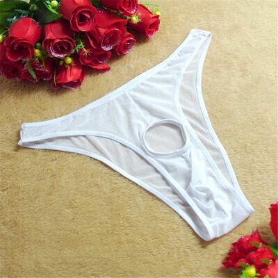 Men Briefs T-Back G-string Underwear Sexy Lingerie Thongs Panties Hole See Through Breathable