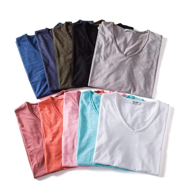 Mens Bamboo Cotton Casual Streetwear V-Neck T-shirts Summer Style High-Quality Top Men Plain Tees Shirt 2XL