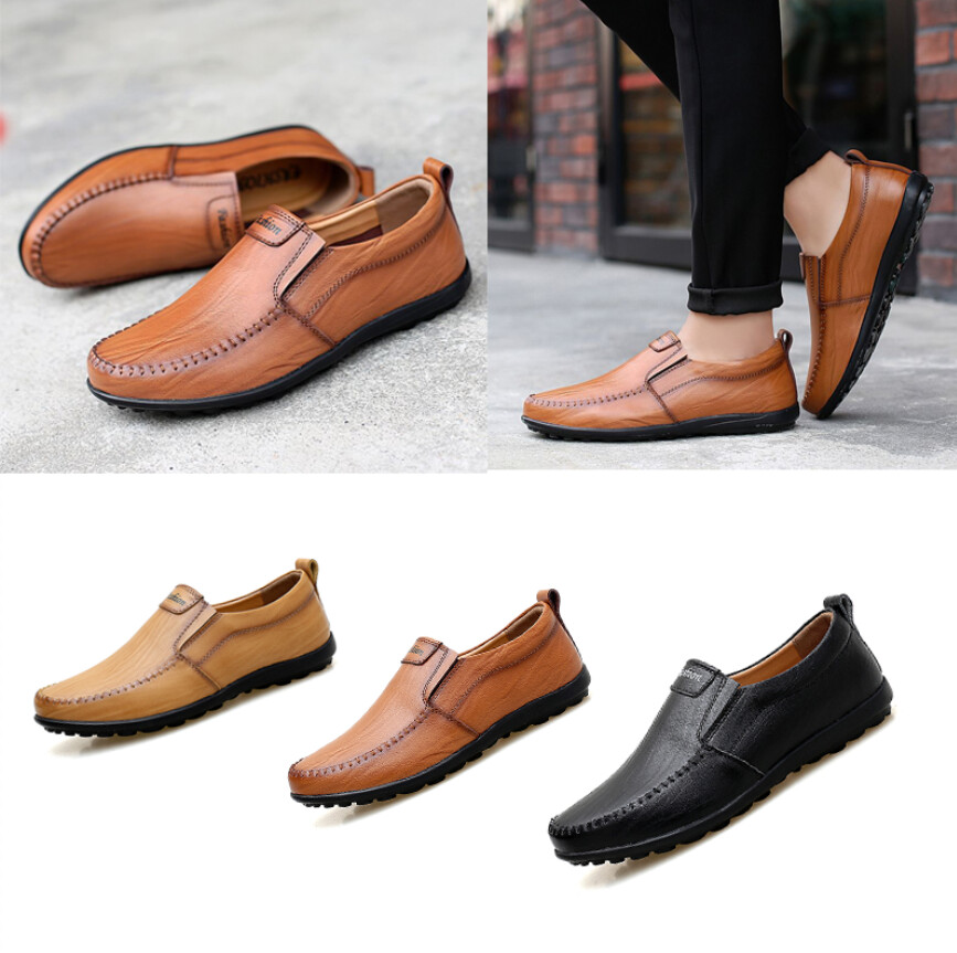 New Style Hot Sale men shoes leather shoes slip on Men Loafers Moccasin Leather Casual Men's Shoes rubber outsole
