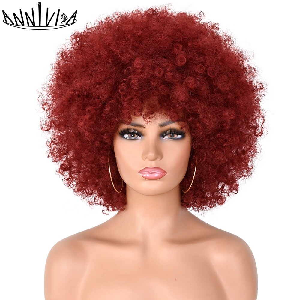 Afro Kinky Curly Wig With Bangs Short Fluffy Hair Wigs For Black Women Synthetic Ombre Glueless Cosplay Natural Blonde Wigs