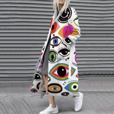 Trendy Fall Winter Printed Colorful Ladies Women Trench Coat Long Winter Fashionable Blocked Long Women's Jackets & Coats
