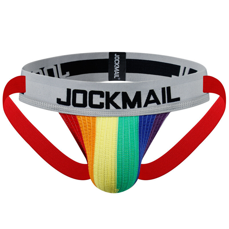 JOCKMAIL luxury quality Gay Jockstraps Rainbow stripe men underwear Sexy male bikini underpants Sissy G-string