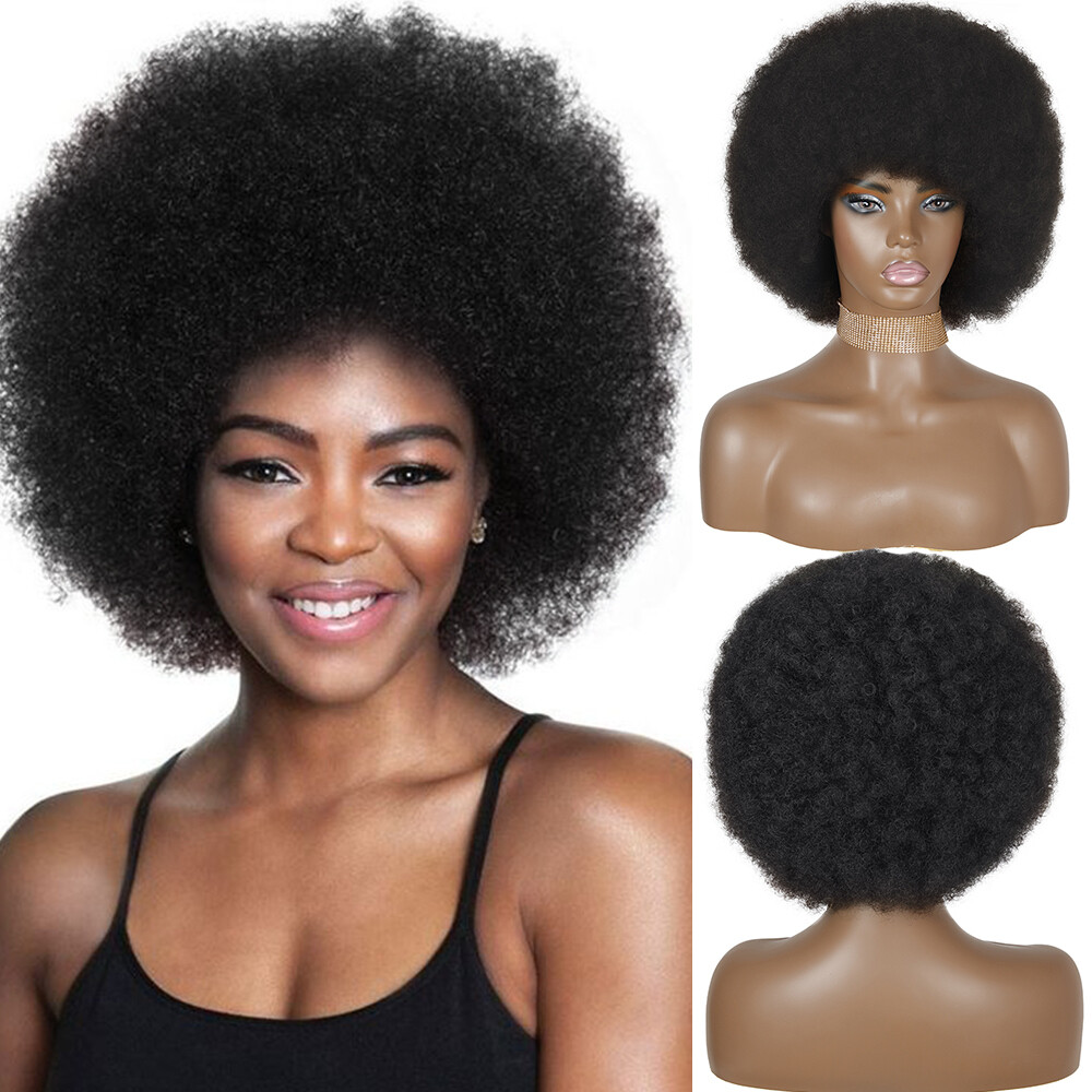 African Synthetic Ombre Glueless Cosplay Wigs Heat Resistant Short Hair Afro Kinky Curly Wigs With Bangs Kinky Short Wig