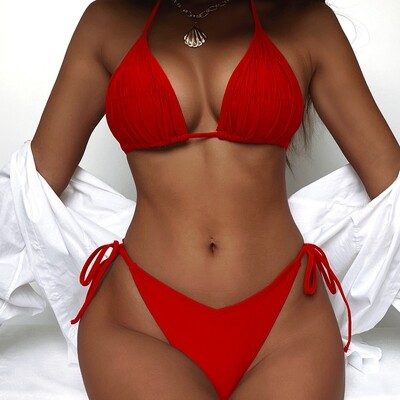 Best Selling Bandage Swimwear Two Pieces High Leg Cut Solid Swimming Costume Women Thong Sexy Hot Mature Swimsuit
