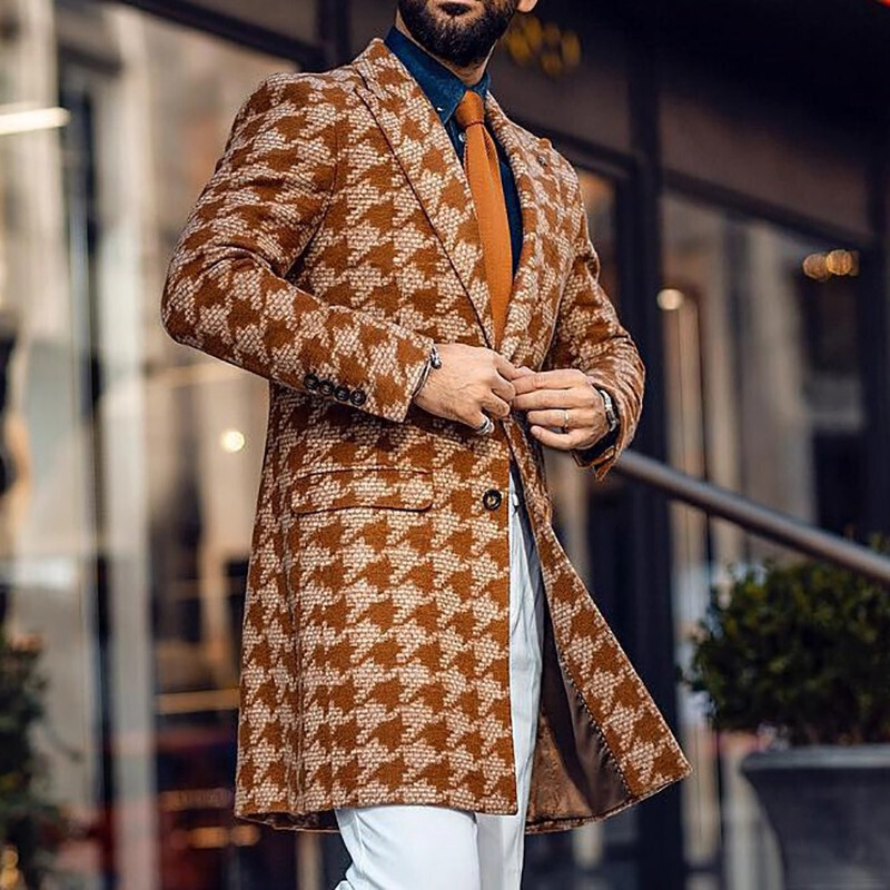CS042 Fashion blazers mens suit long woolen coat Houndstooth casual winter coats for men
