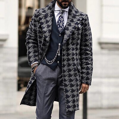 CS042 High quality mens suites custom designer houndstooth coat woolen casual long winter coats