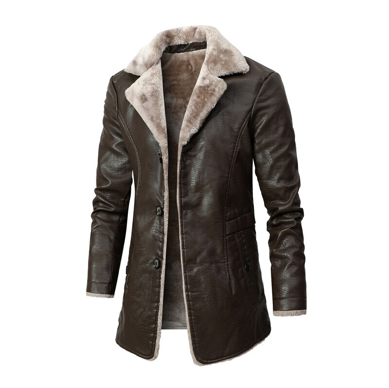 MJP140 Winter Plus Velvet Warm Retro Mens Leather Jackets And Coats Long Male Leather Jacket