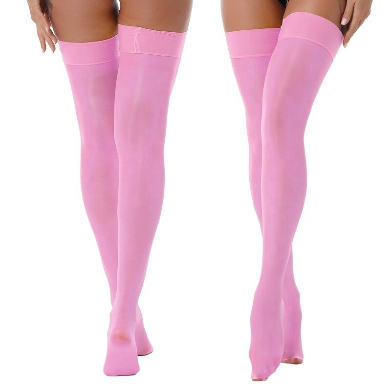 Womens Glossy See-through Stockings Thin Shiny Sexy Thigh Stockings Elastic Sheer Thigh High Socks