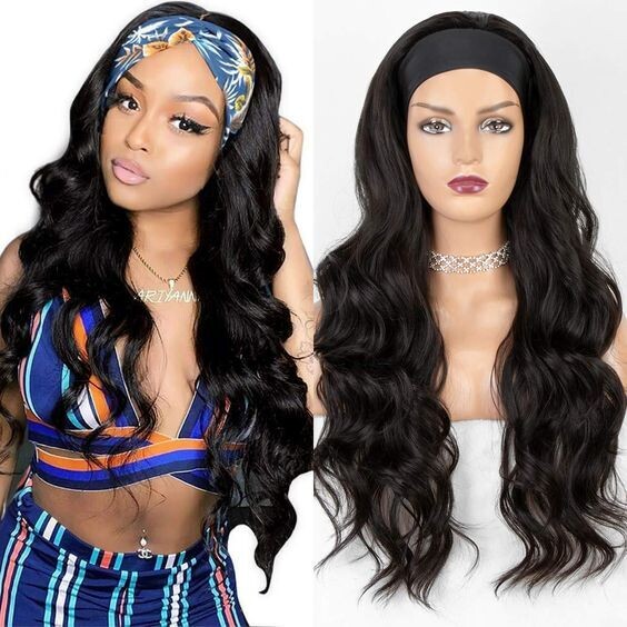Glueless Aisi Black Body Wave Brazilian Raw Non-Lace Wigs Headband Made From Human Hair Naturally Occurring in Humans