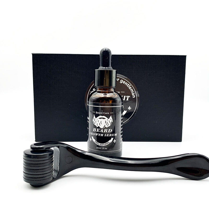 Private Label 100% Natural Organic beard Care set Growth Oil serum derma roller Men Beard kit