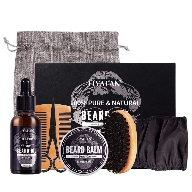 Beard Kit Private Label 7pcs Organic Men Care Oil Balm Grooming Beard Growth Kit