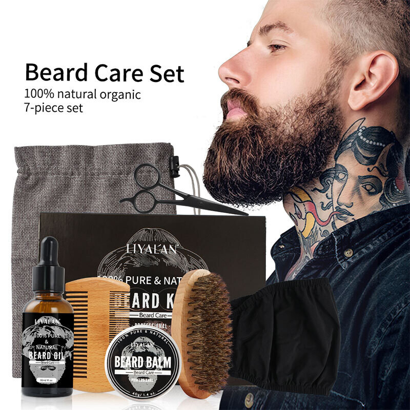 Men's Skin Care Products Beard Care Mens Beard Comb Grooming Kit Oil & Balm 8 in 1 Beard Growth Kit