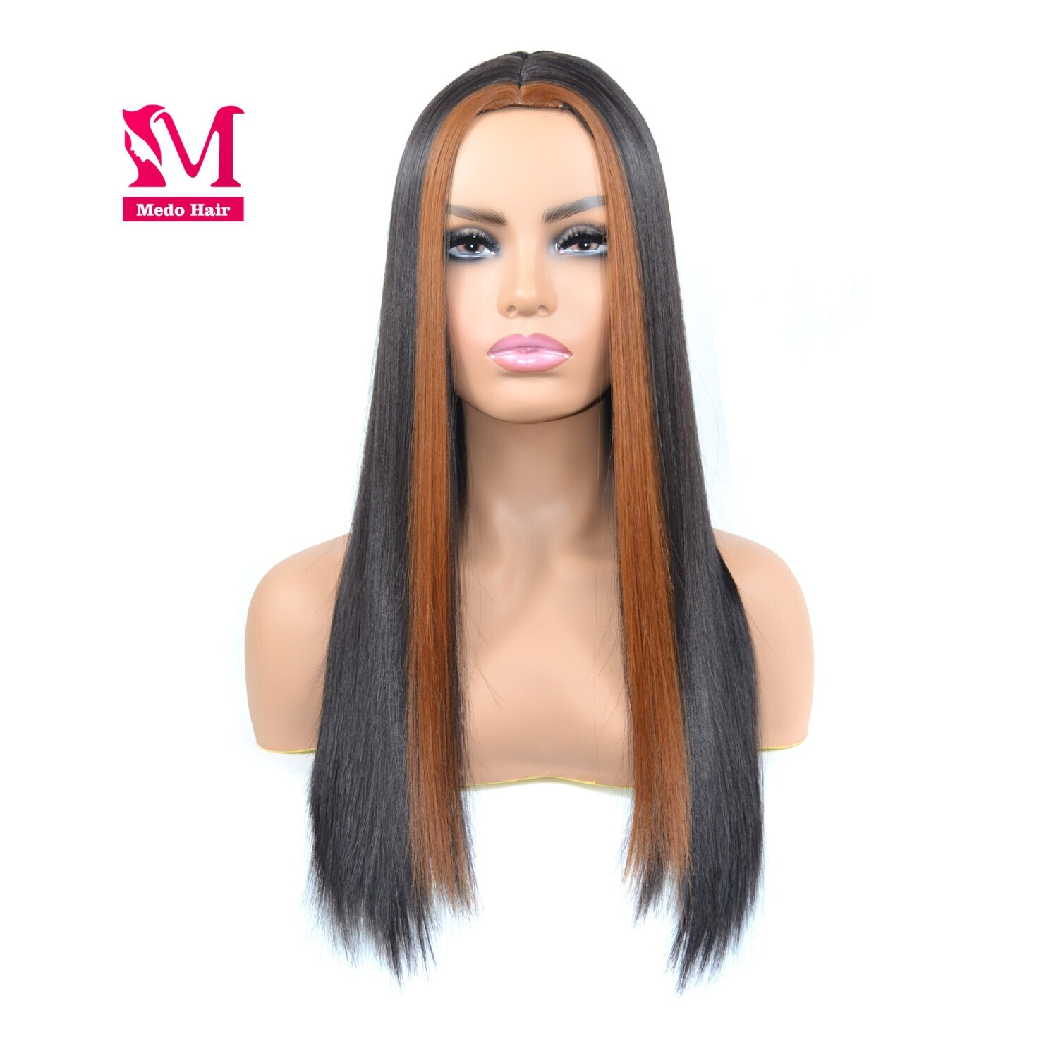 Medo Wholesale Prices High Quality Straight Synthetic Wigs for black women Highlight Honey Brown Color Afro Wig