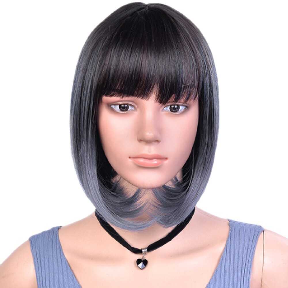 Top Quality 180% Density Bob Wig 12 Inch Ombre Short Straight Wavy Bob With Bangs Heat Resistance Synthetic Wigs