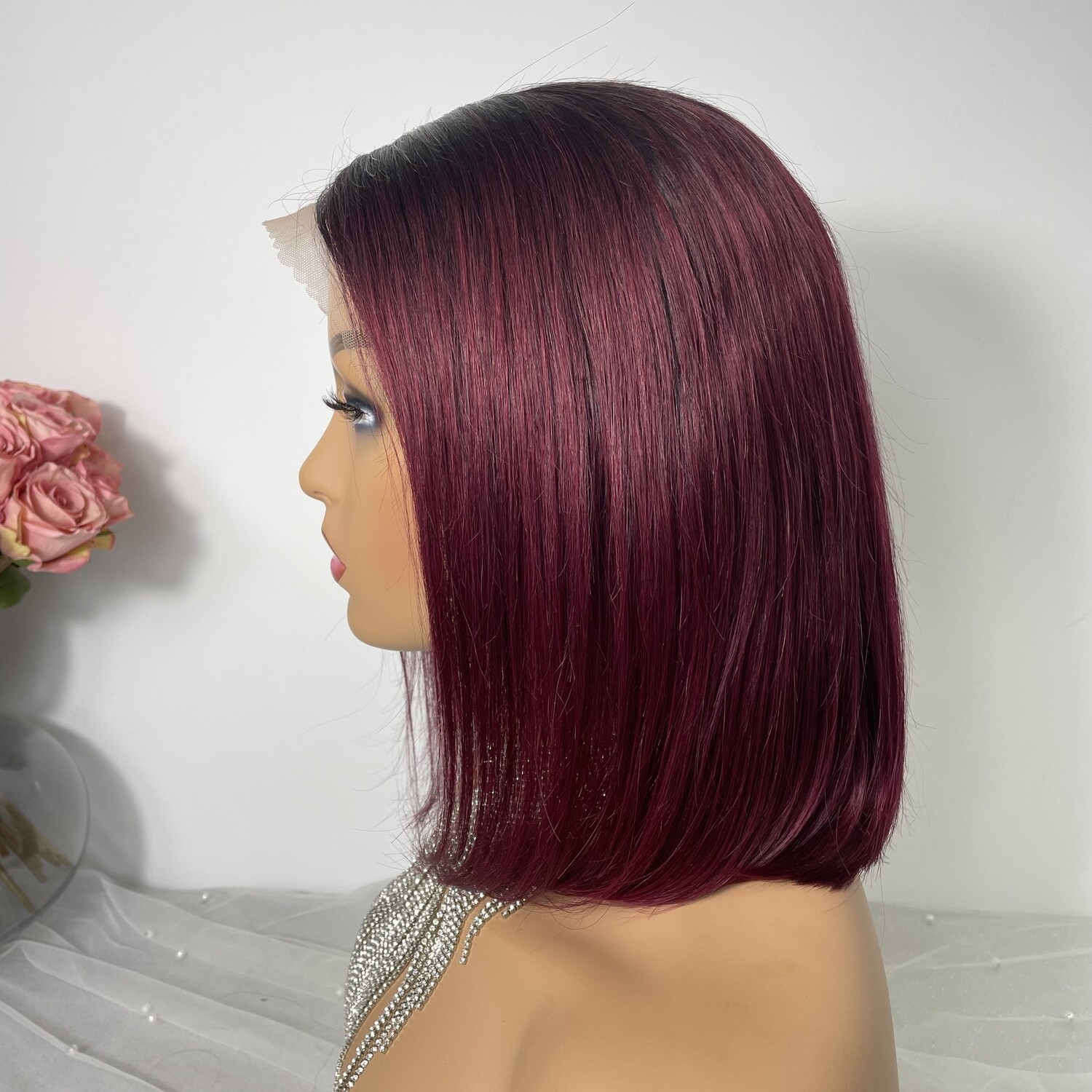 perruques-naturel bob cheveux humain ombre 1b   99J Short BOB Wine Red Burgundy Color Human Hair Wigs for Black Women