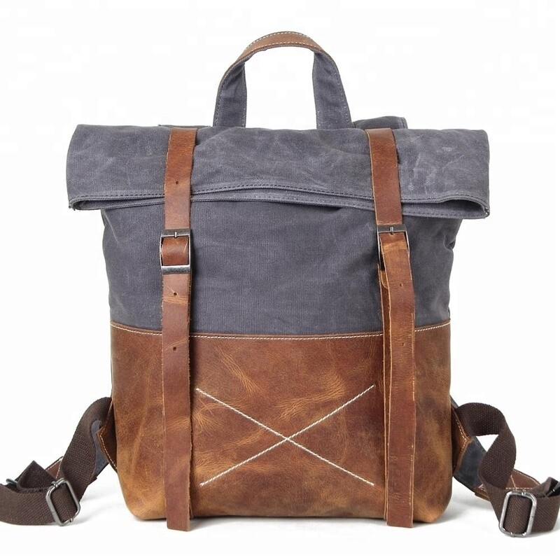 High Quality unisex Leather School  Bagpack Canvas leather  Bag Backpack