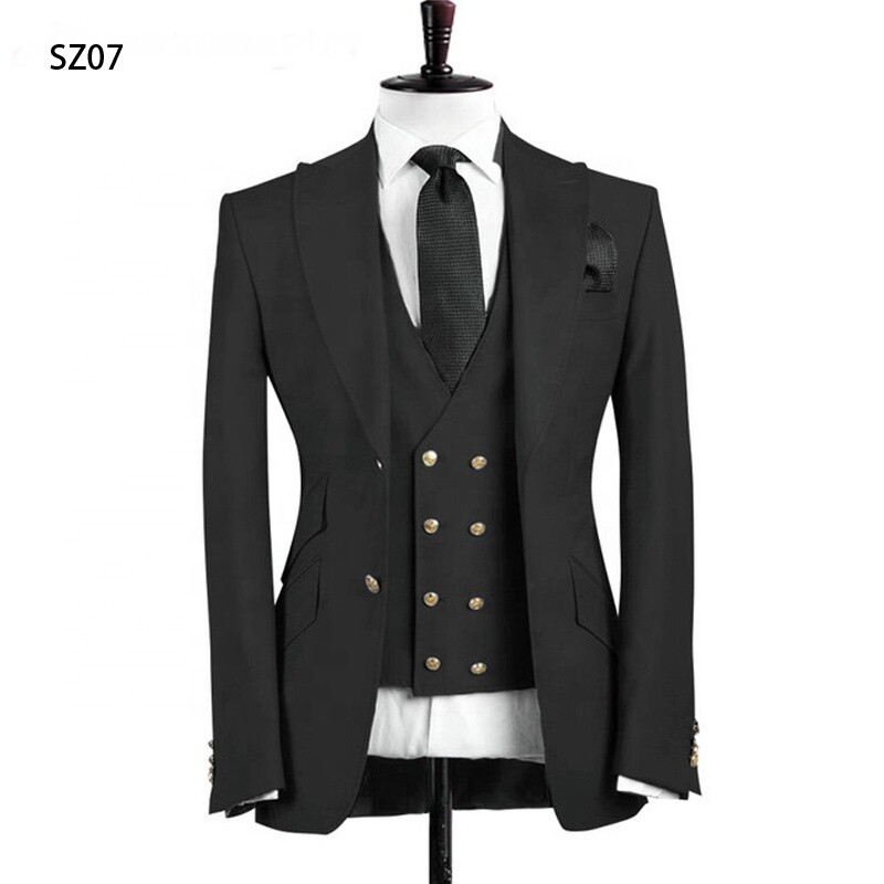 Jancember SZ07 Custom Design Groom Men's Wedding Dress Top Lapels Double Buckle Jacket + Pants + Tie Men's Suit