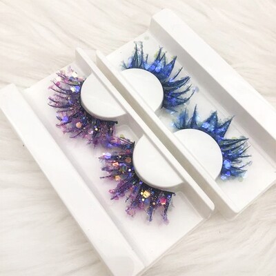 Popular new design 3d color eyelashes glitter lashes retail packaging