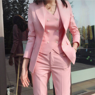 Hot Sell Trendy women suit  3 Pieces Of Business office Suit Elegant Casual long suit for girl British Style Party blazer set