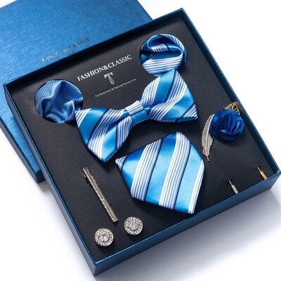 Men's Tie Gift Box Wedding Bowtie Pocket Squares Brooch Cufflinks Clip, LB220#