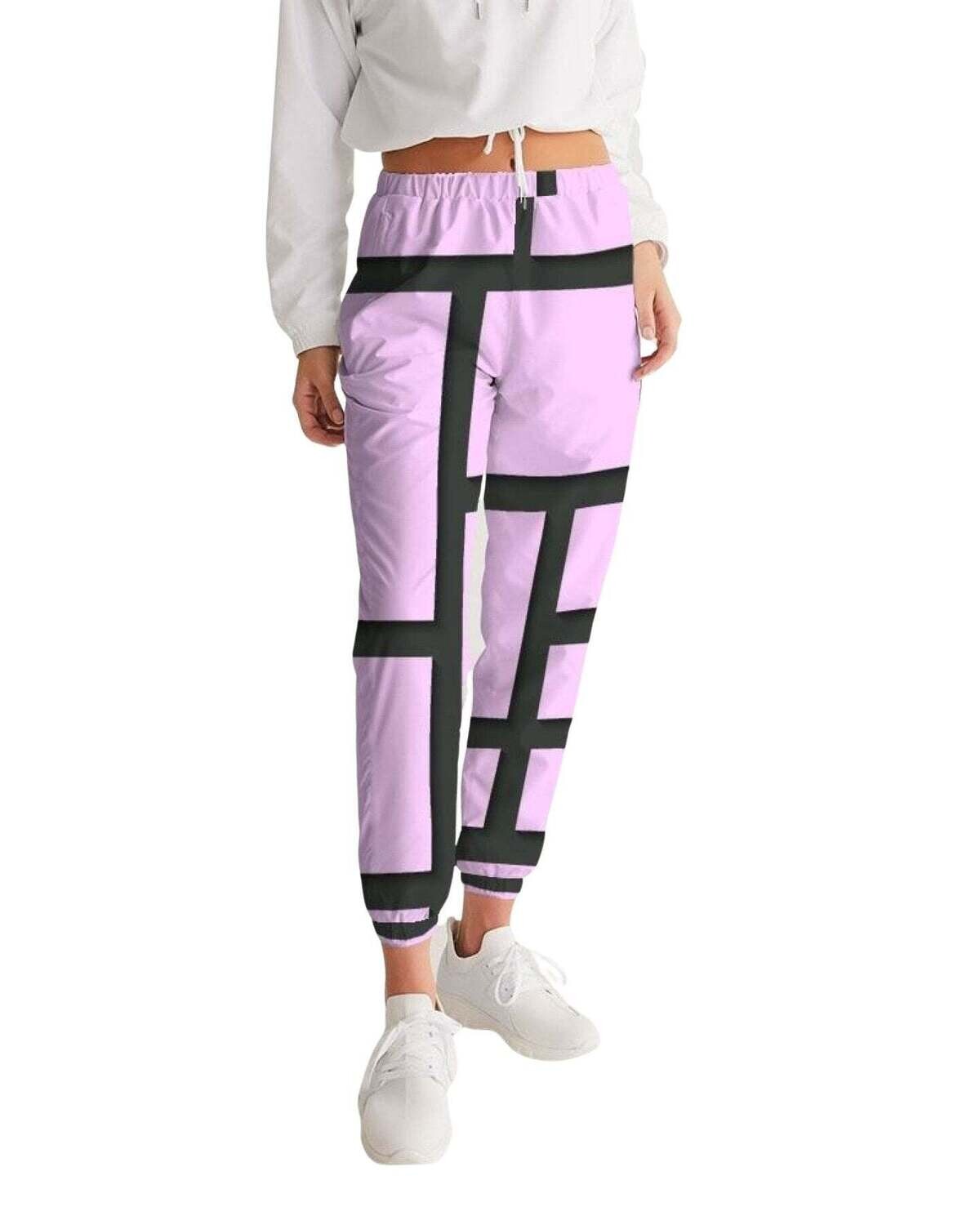 Womens Track Pants - Purple & Black Block Grid Sports Pants