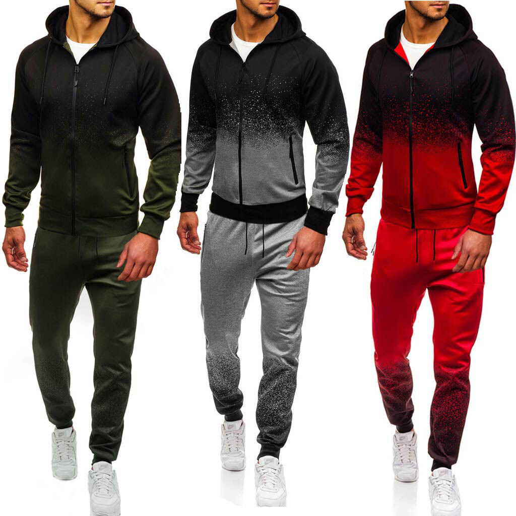RBX Digital Print Hooded Men's Gradient Design Top And Pants Suit Men's Casual Sports Suit 2 Piece Set Mens Clothing
