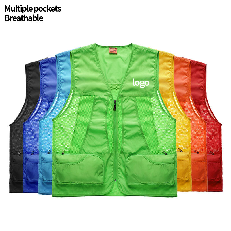 mesh work vest custom logo utility multiple pockets fishing vest for men