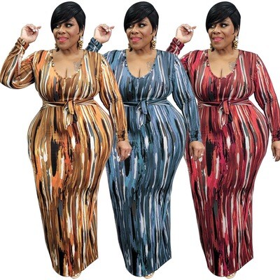 Knitted sexy plus size women's long Indian dress with a plunging neckline and sleeves that end in a deep V.